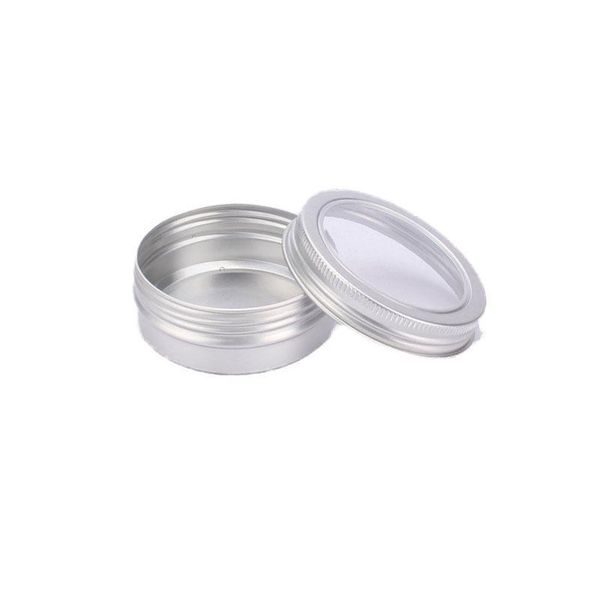 

60ml aluminum cream jar pot with visible window silver box screw lid nail art makeup lip gloss empty cosmetic metal tin containers