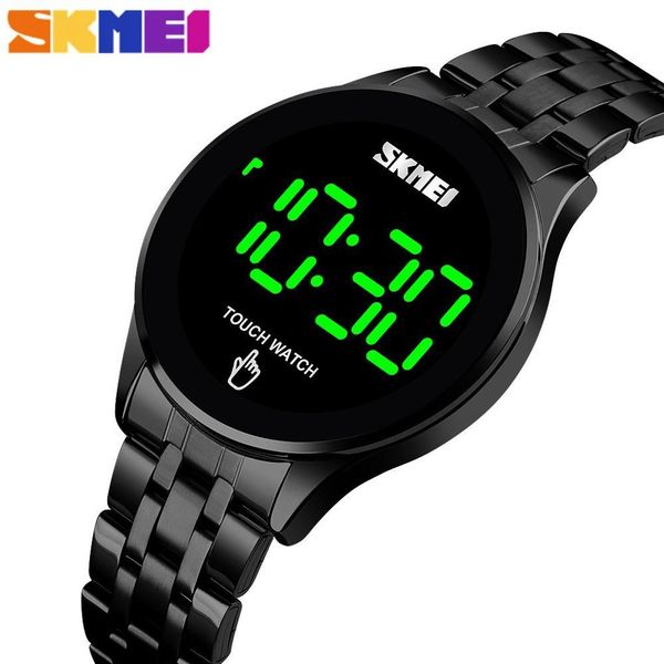

skmei simple men цифровые часы мода сенсорный экран светодиодные дисплей 30m водонепроницаемый нержавеющей стали ремешок erkek кол- saati 15, Slivery;brown