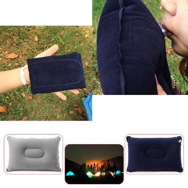 

folding flocking air inflatable pillow camping travel airplane sleep cushion pad