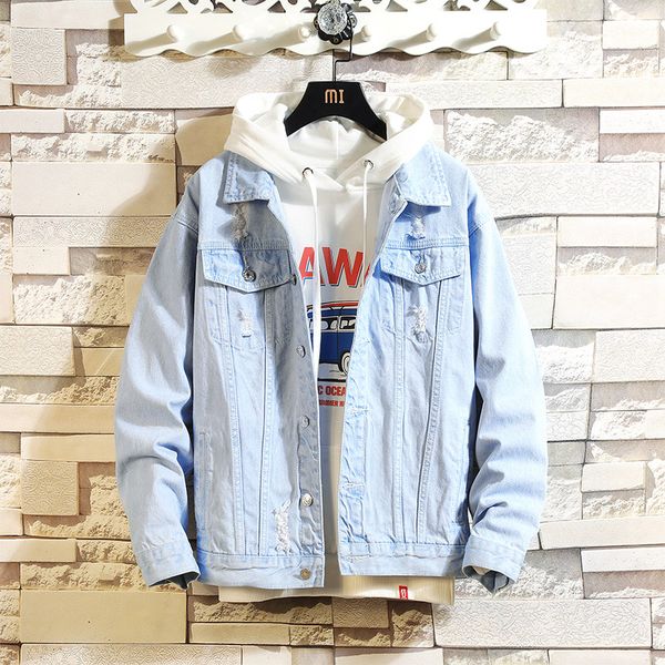 

hcxy2019 autumn men's korean version of the trend handsome harajuku wind jacket hole denim outside take d jacket men, Black;brown