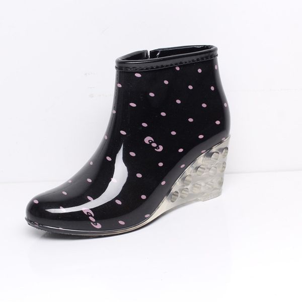 

women's rain boots wedges women's winter shoes short tube rain boots non-slip waterproof water women zapatos de mujer, Black