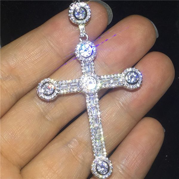 Vecalon Coração Amante Big Cross pingente de prata esterlina 925 5A Cz Pedra cruz pingente de colar para As Mulheres Homens Festa de Casamento JóiasVecal ...