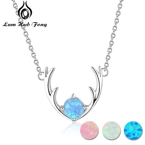 

925 sterling silver fine jewelry elk deer antlers shape necklace with blue opal necklaces & pendants for women (lam hub fong