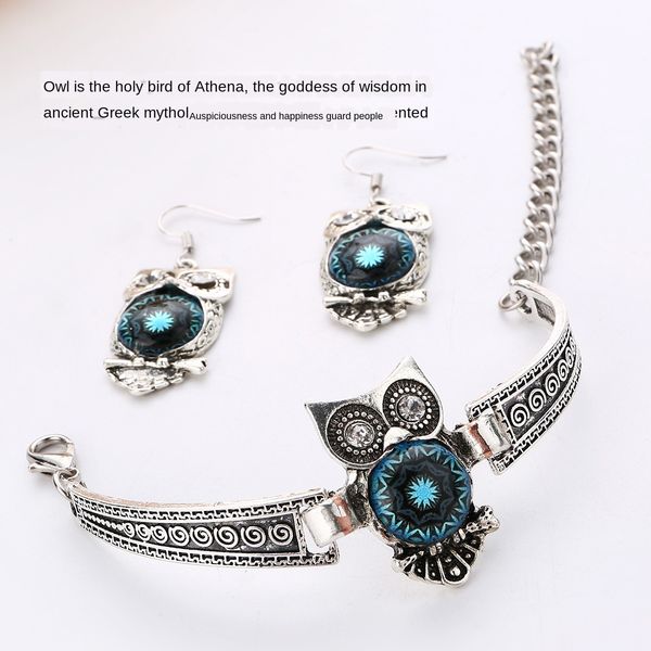 

owl three-piece necklace earrings bracelet colorful shell necklace set, Silver
