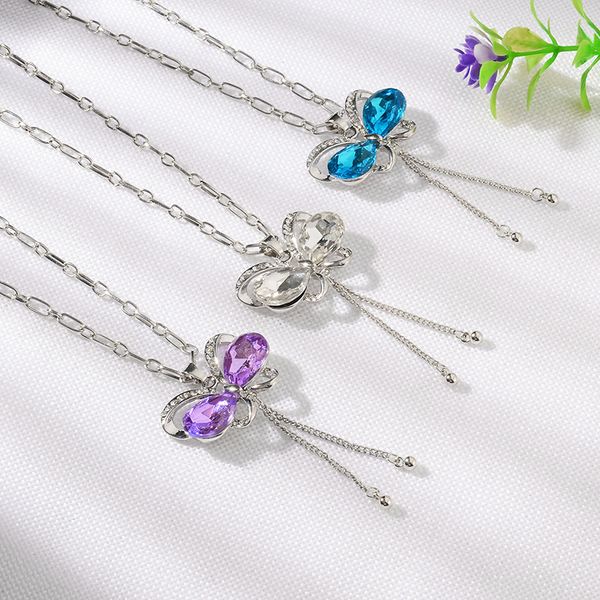 

butterfly necklace classic crystals bijoux new fashion jewelry gift long tassel necklaces, Silver