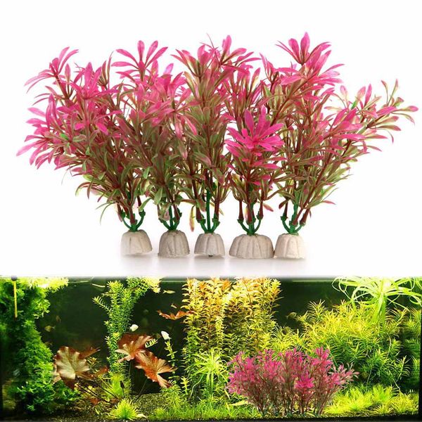 

5pcs artificial grass stone bottom fish tank aquarium decoration artificial simulation aquatic water plants aquarium accessories