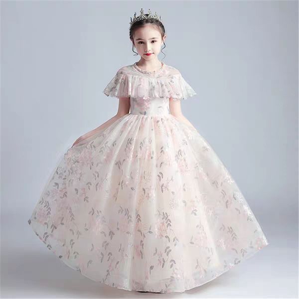 

2020 summer new children girls elegant birthday wedding party princess long dress kids teens piano costumes host dress, Red;yellow