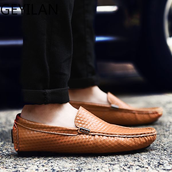 

fashion outdoor leather men casual shoes mens loafers moccasins breathable slip on driving shoes plus size 38-47 w5, Black