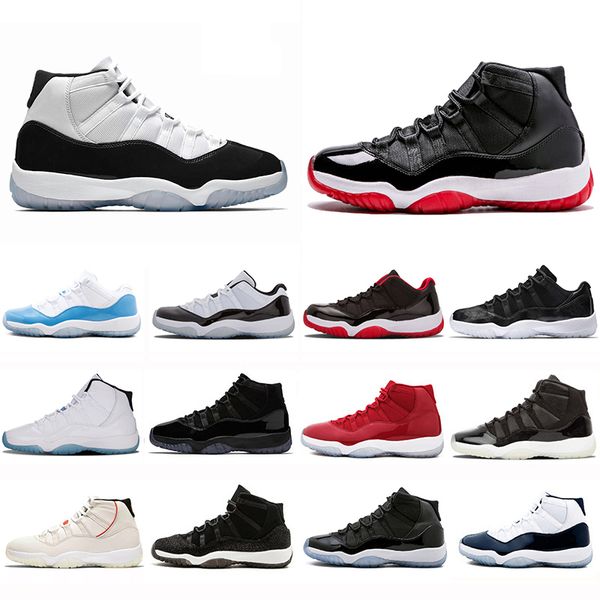 

2020 bred 11 men women basketball shoes concord platinum cap gown legend blue metallic silver mens trainer sports sneakers, White;red
