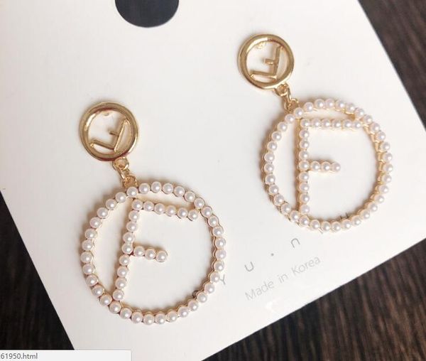 

простой алфавит f письмо initial круглый хооп мотаться падение кулон серьги мода металл pearl серьги обруча женщины ювелирные изделия, Silver