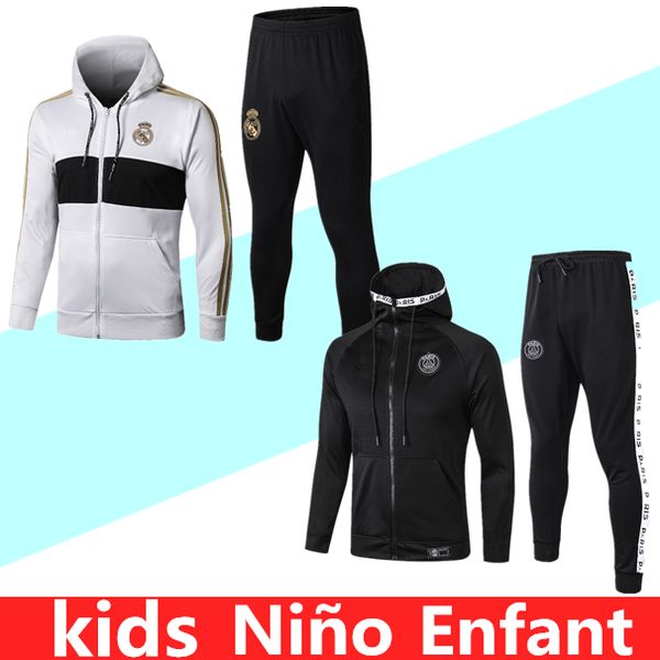 

paris kids hoodie jacket 2019-2020 survetement football real madrid soccer tracksuit 19/20 hazard mbappe paris hooded suit jogging, Black