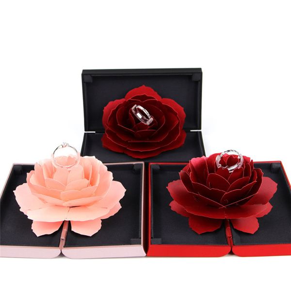 

practical storage box 3d up rose ring box wedding engagement jewelry storage holder case bump gift ring #3f12