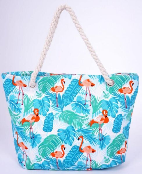 

2020 большой емкость хозяйственной сумки flamingo листья печать canvas tote сумка travel beach плеча bagmn1115