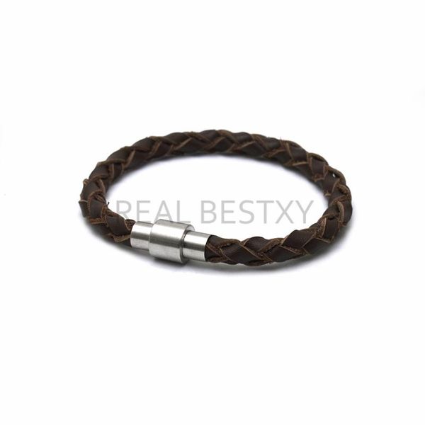 

5pcs/lot custom real genuine cow leather macrame bracelet bangle men women jewelry brown leather bracelets wholesale, Black
