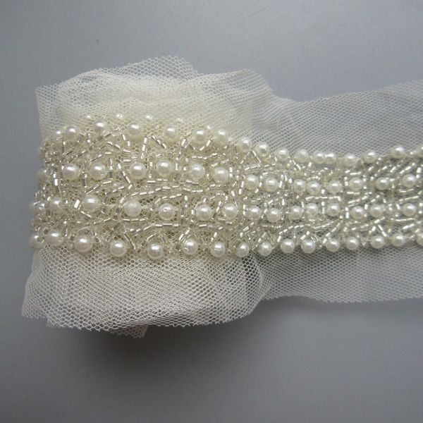2019 1 Yard Pearl Beads Decorative Lace Trim Ribbon Mesh Edge 3 Cm