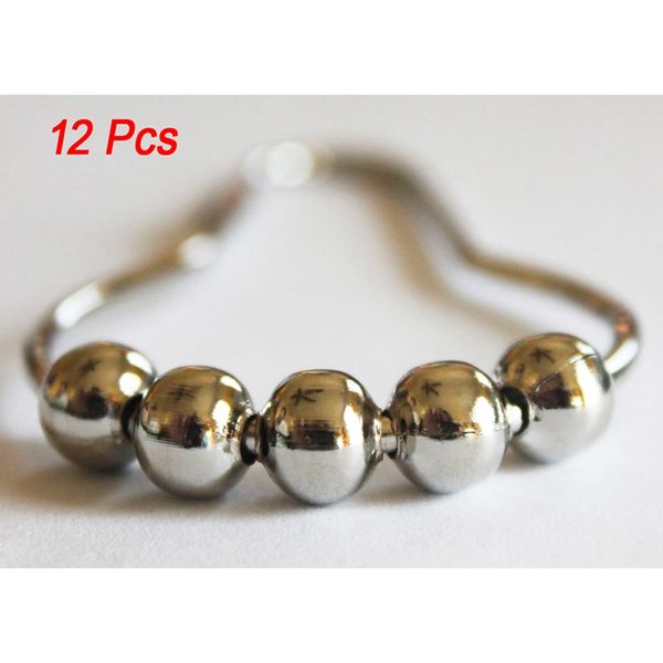 

polished chrome rolling shower curtain rings - set of 12 heavy duty hooks