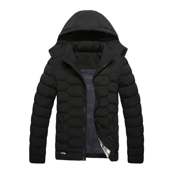 

fashion- down jackets brand men cotton padded jacket sport coat hooded padded parkas with logo clothing, Black