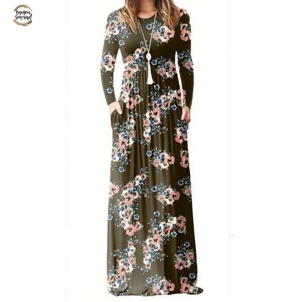 

printed floral a-line long dress women long sleeve maxi dresses femme summer vintage boho beach sundress plus size pl083g designer clothes, Black;gray