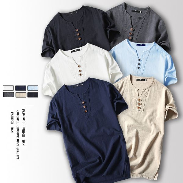 

2020 летняя мужская футболка японский мужской тонкий лен с короткими рукавами повседневная хлопчатобумажная футболка нижняя рубашка, White;black