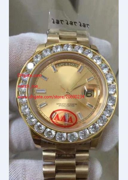 

luxury sapphire day-date 2 ii 41mm president yellow gold golden dial bigger diamond automatic mens men's watch watches, Slivery;brown