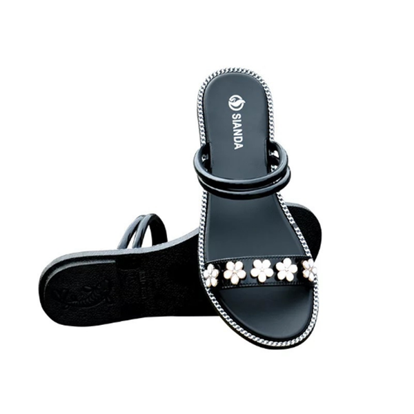 

summer women's shoes black slippers pretty ladies sandals cute slides open-toed sandals elegant flip flops flower shoes