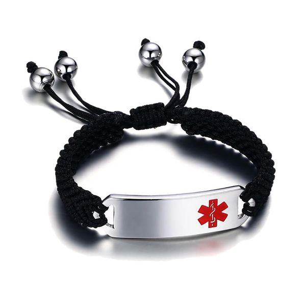 

black titanium steel + braided hand rope medical logo burnable bracelet 13mm-1