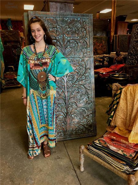 

ethnic print size long dress swimwear beach batwing sleeve maxi dresses women sarafan boho pareos summer 2019, Black;gray