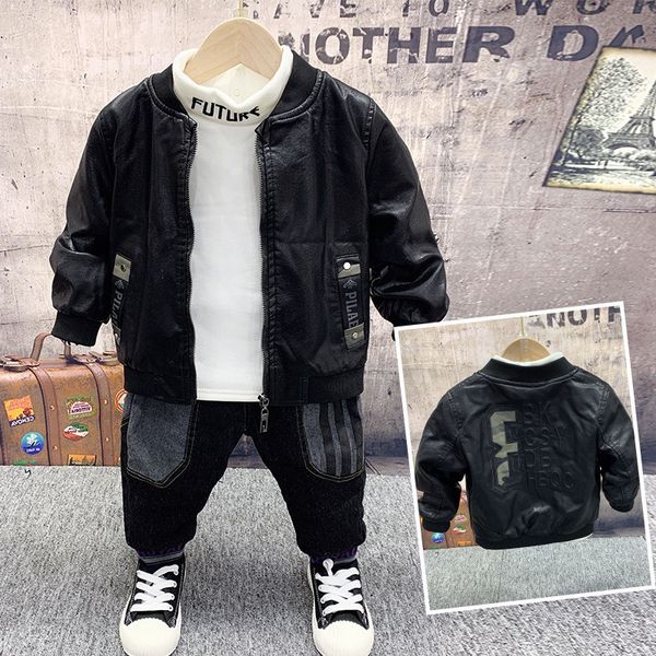 

kids tracksuit thicken pu leather clothing plus velvet white shirt jeans toddler boys sets 2 3 4 5 6 years children suits 2020