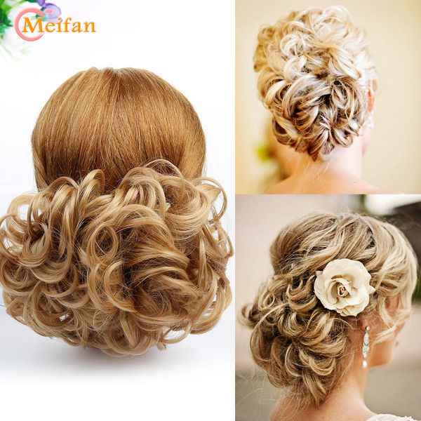 

meifan short curly synthetic chignon for women elastic rubber band combs hairpieces messy fake hair bun hair extensions