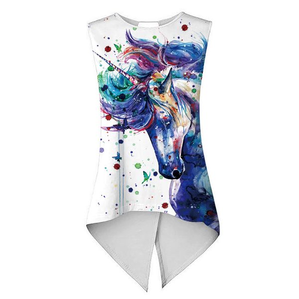 

tank printed tanks summer women camis rainbow unicorn horse pigment paint printed ladies asymmetrical bandage slim vest, White