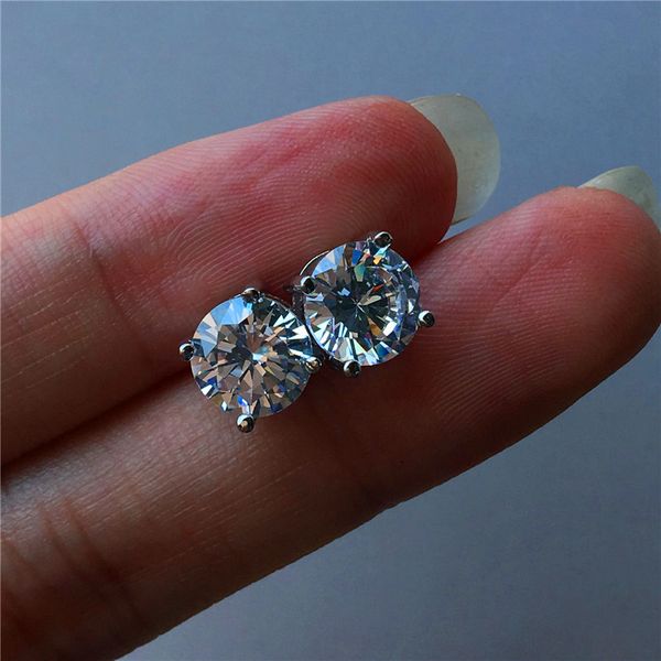 

luxury female white round zircon stud earrings cute ladies silver gold earrings fashion wedding for women, Golden;silver