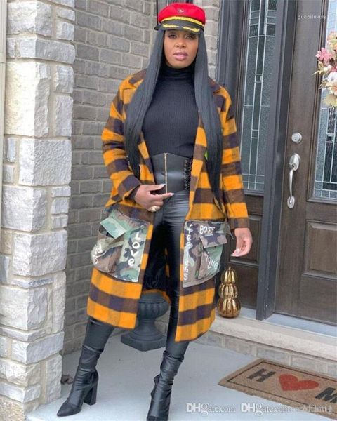 

trench coats autumn long sleeve lapel neck ladies coats casual patchwork color womens outerwears plaid printed womens, Tan;black