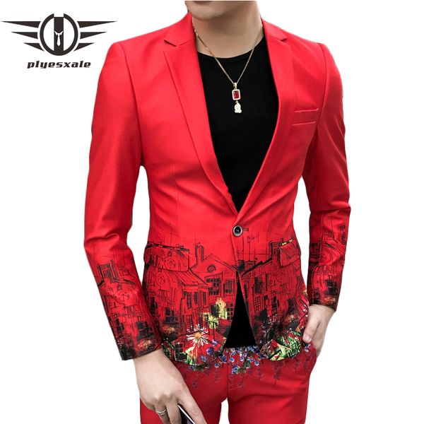 

plyesxale fashion print blazer for men 2019 slim fit mens party blazers floral spring autumn casual blazer hombre slim fit q579, White;black