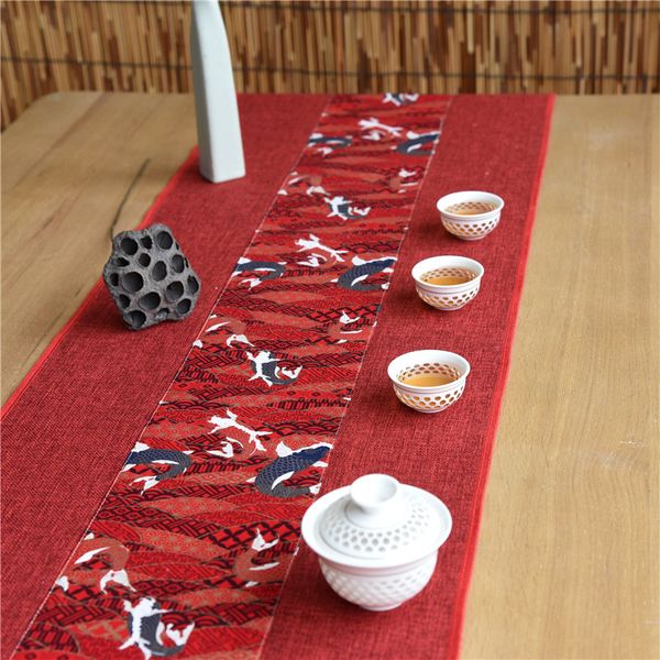 

new patchwork joyous fish table runner natural cotton linen chinese style xmas wedding party tea table cloth dining table mat