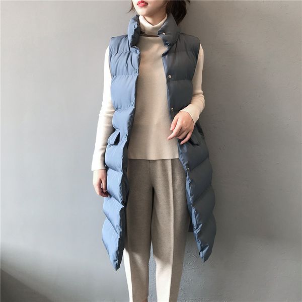 

winter jacket women parka long vest jacket single breasted slim cotton vest sleeveless warm cotton harajuku casual overcoat, Black