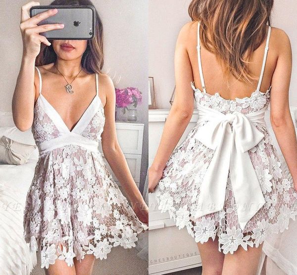 

chic кружева мини короткие homecoming платье sexy backless с bow назад спагетти ремень женщины случай партии коктейль халатов bc2643, Blue;pink