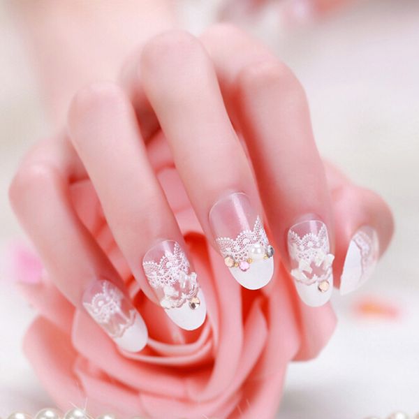 

nail art lace stickers decals 3d french style white lace bow nail art sticker decal manicure tip decoration tools, Black