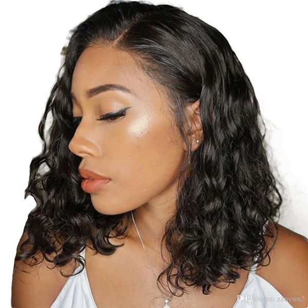 

short curly bob deep wave human hair wig pre plucked hairline with baby hair brazilian remy short bob lace front wigs for women, Black