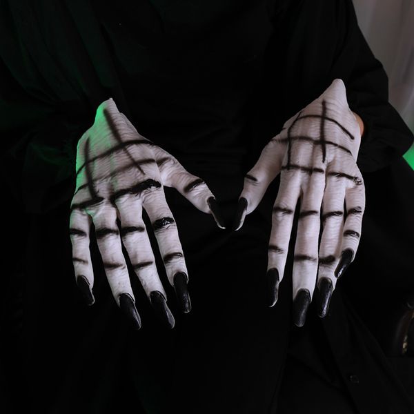 

halloween gloves horrible skeleton finger bone ghost claw printed short sleeve hallowmas scary cosplay costume decor