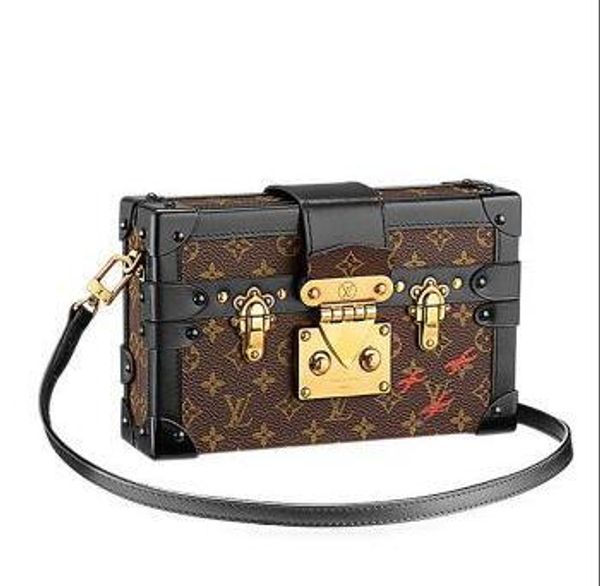 

100% натуральная кожа старый цветок petite malle hard box bag классический женский наплечная сумка клатч сумка luxurydesigner messenger bag