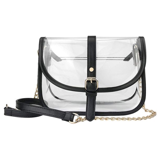 

clear saddle cross body bag women chain shoulder handbag purse with faux leather trim