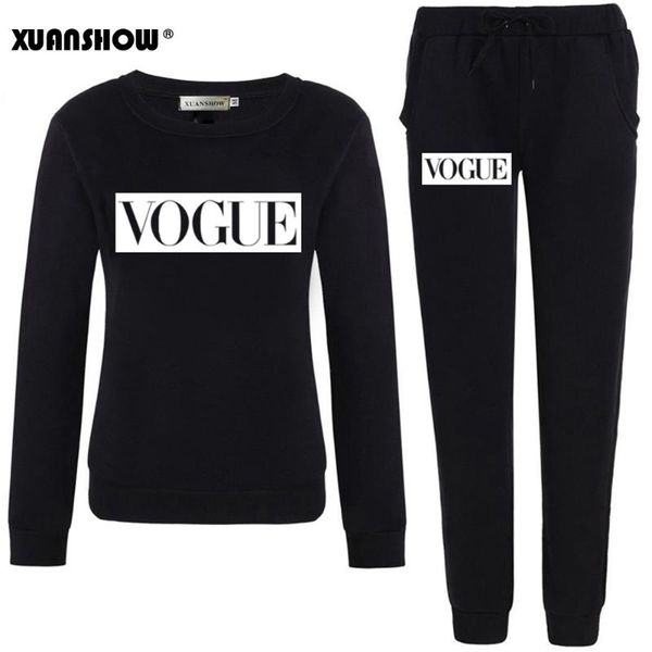 

autumn winter women set vogue letter print sweatshirt+pants long sleeve tracksuits two piece suit sportswear outfit xxl, White