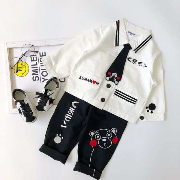 

tonytaobaby new autumn dress cartoon bear embroidered children's shirt suit for babies boys girls t200414, White