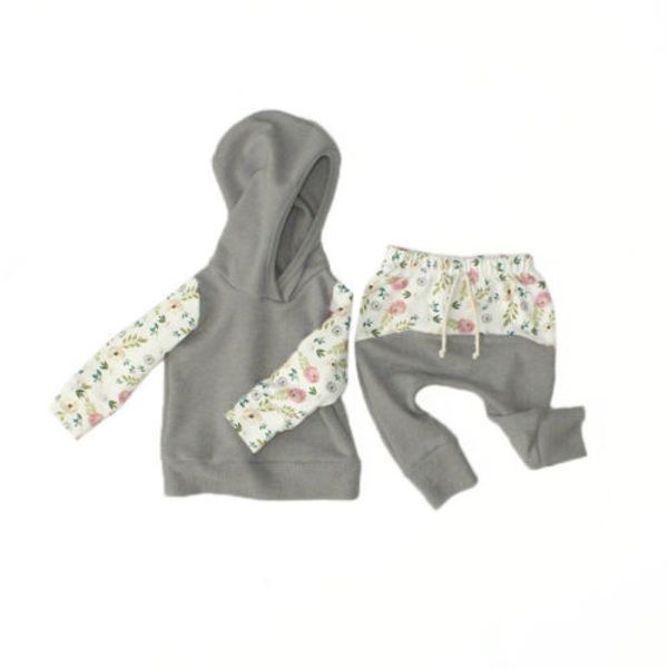 

2шт!! новорожденный мальчик девочка одежда набор с длинным рукавом цветочные толстовки топы+ beilt брюки наряд детская одежда, White
