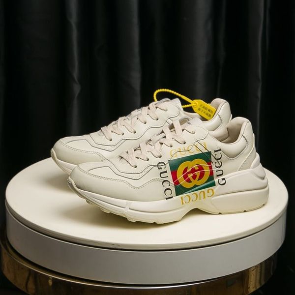 

classic style white genuine leather daddy shoes increase comfort lace-up casual outdoor sneakers for men women fashion shoes 5 colour 35-46, Black