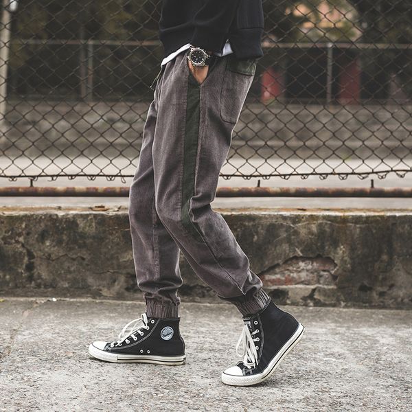 

spring winter corduroy trousers men patchwork hip hop men trousers casual warm jogger baggy pants sarouel homme, Black