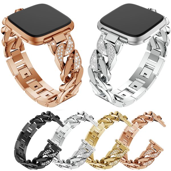 

crystal rhinestone stainless steel watch wrist band strap for versa smart watch replacement metal wristband bracelets, Black;brown