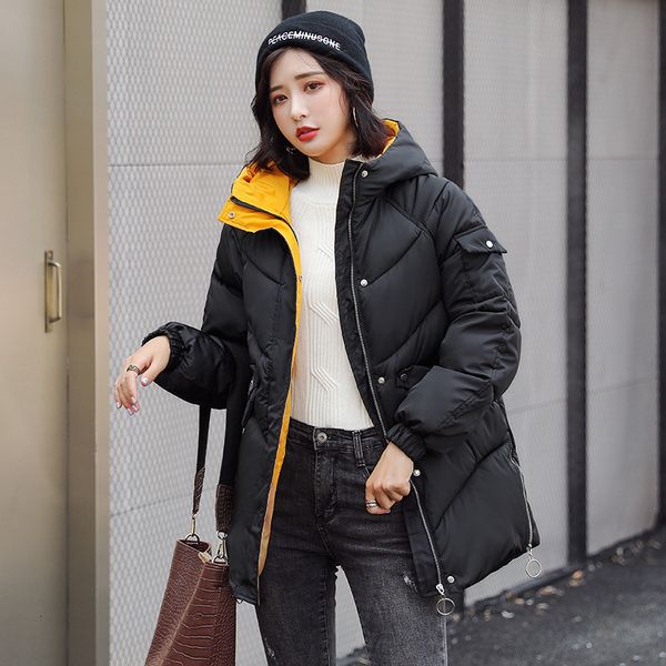 

jrnnorv толстовки parka mujer зима женщина пальто толстые вниз хлопок проложенного куртка с капюшоном длинного parkas женщина шинели плюс ра, Black