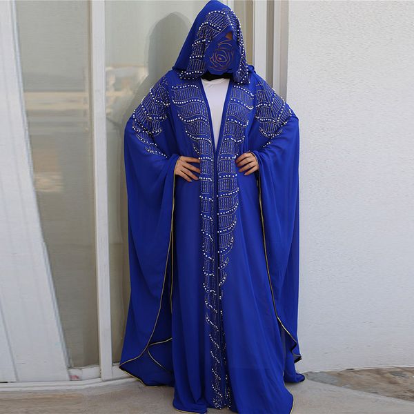 

abaya sequins rhinestone pearl bat sleeve hooded women's robe islamic dubai arab cardigan gown muslim church ramadan, Red