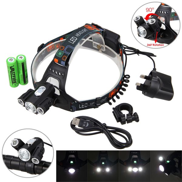

bike lights headlamp 10000lm 3x xm-t6 +2r5 led headlight light 4 modes bicycle torch with 2pcs 18650 battery